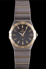 Omega Constellation Gold Bezel Black Dial Stainless Steel Band som85 621465