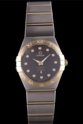 Omega Constellation Gold Bezel Black Dial Stainless Steel Band som86 621466