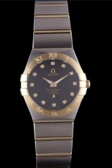 Omega Constellation Gold Bezel Black Dial Stainless Steel Band som87 621467