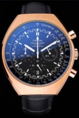Omega Speedmaster Mark II Black Dial Gold Case Black Leather Strap 622815
