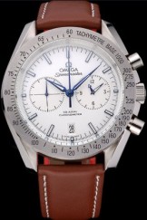 Omega Speedmaster White Dial Stainless Steel Case Brown Leather Strap 622805