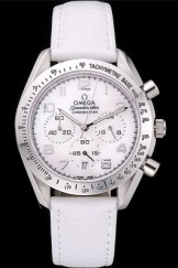 Omega Speedmaster Chronograph White Dial White Leather Bracelet 622452