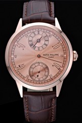 Patek Philippe Geneve Two Dial Rose Dial Rose Gold Bezel Brown Leather Band 622149