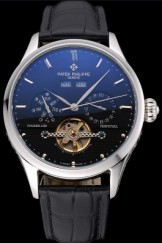 Patek Philippe Day Date Tourbillon Black Dial Stainless Steel Case Black Leather Strap 622839