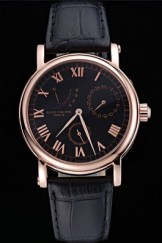Patek Philippe Geneve Complications Black Dial Rose Gold Bezel Black Leather Band 622143
