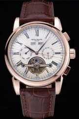 Patek Philippe Grand Complications Gold Case White Dial Roman Numerals Brown Leather Bracelet 622253