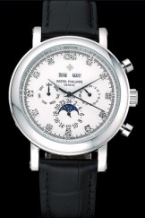 Patek Top Replica 8629 Black Leather Strap Complications Black Luxury Watch 13