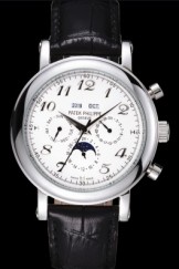 White Top Replica 8644 Black Leather Strap Philippe Grand Complications Luxury Watch 50