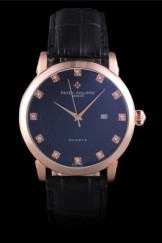 Patek Philipe Calatrava Roze Gold Polished Bezel Black Leather Bracelet 801436