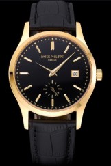 Patek Philippe Calatrava Black Dial Gold Case Black Leather Strap 622845