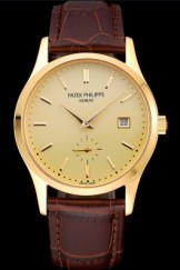 Patek Philippe Calatrava Gold Dial Gold Case Brown Leather Strap 622846
