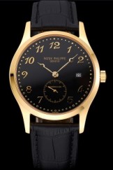 Patek Philippe Calatrava Tourbillon Black Dial Gold Case Black Leather Strap 622832