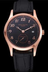 Patek Philippe Calatrava Tourbillon Black Dial Rose Gold Case Black Leather Strap 622833