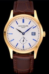 Patek Philippe Calatrava White Dial Gold Case Brown Leather Strap 622844