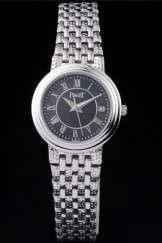 Piaget Top Replica 8661 Stainless Steel Strap Traditional Stainless Steel Case Black Roman Dial