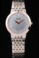 Piaget Top Replica 8655 Stainless Steel Strap Traditional Rose Gold Case Double Studded Minute Markers Silver Dial