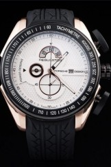 Porsche Top Replica 8668 Black Rubber Strap Regulator Power Reserve Rose Gold Case White Dial