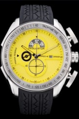 Porsche Top Replica 8669 Black Rubber Strap Regulator Power Reserve Silver Case Yellow Dial
