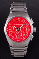Porsche Dashboard Polished Stainless Steel Strap Red Dial 80302
