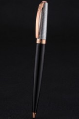Christian Dior Rose Gold Rimmed Silver Embossed Upper Body Black Ballpoint Pen 622728