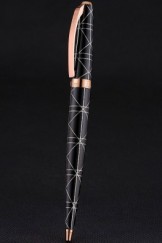 Christian Dior Gold Rimmed Silver Pattern Black Ballpoint Pen 622733