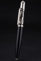 Cartier Silver Rimmed Silver Patterned Upper Body Black Ballpoint Pen 622757