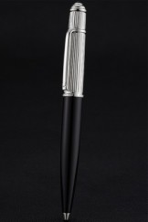 Cartier Silver Rimmed Silver Grooved Upper Body Black Ballpoint Pen 622764
