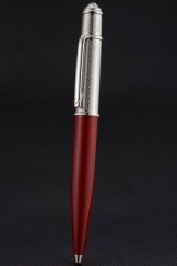 Cartier Silver Rimmed Silver Wave Pattern Upper Body Red Ballpoint Pen 622769