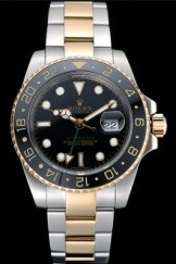 Swiss Rolex GMT Master Yellow Gold Bezel Black Dial 80295