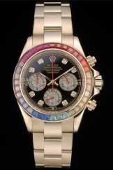 Rolex Daytona Cosmograph Rainbow Crystals Bezel Rose Gold Strap Black Dial 80251