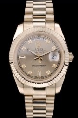 Rolex DayDate Top Replica 9182 Gold Stainless Steel Ribbed Bezel Goldish Dial 41979