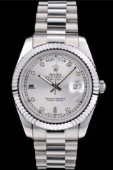 Rolex DayDate Stainless Steel Ribbed Bezel Silver Dial 41976