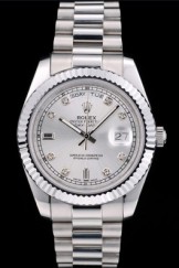 Rolex Swiss Top Replica 9211 DayDate Stainless Steel Ribbed Bezel Silver Dial 41995