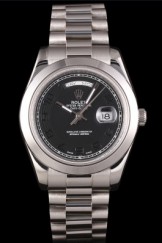 Swiss Rolex Daydate Stainless Steel Bracelet Black Dial 80294