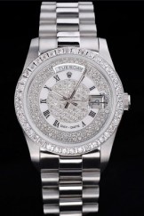 Silver Top Replica 8805 Stainless Steel Strap Day-Date Luxury Watch
