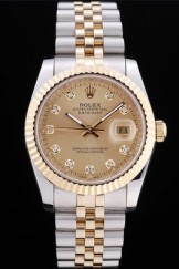 Rolex Datejust Gold Dial Diamonds Ribbed Bezel 7452