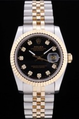 Rolex Datejust Black Dial Diamonds Ribbed Bezel 7453