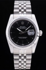 Rolex Datejust Black Dial Diamonds Ribbed Bezel 7456