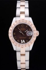 Rolex Datejust Diamonds Rose Gold Polished Bezel Brown Dial 7475