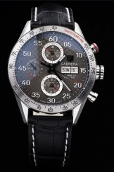 Tag Top Replica 7473 Black Leather Strap Swiss Carrera Silver Luxury Watch