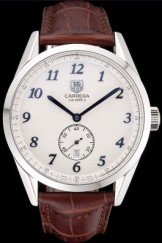 Tag Heuer Carerra Calibre 6 White Dial Stainless Steel Bezel Brown Leather Band 622159