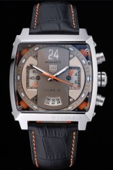 Tag Heuer Monaco 24 Calibre 36 Chronograph Gold And Beige Dial Black Leather Strap 622274