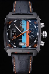 Tag Heuer Monaco Calibre 36 Blue And Orange Stripes Dial Black Leather Strap 622302