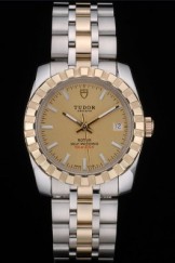 Swiss Tudor Classic Rose Gold Ribber Bezel Crystal Encrusted Golden Dial 80302