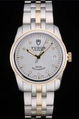 Swiss Tudor Classic Rose Gold Ribber Bezel Crystal Encrusted Silver Dial 80303