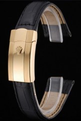 Rolex Black Leather with Gold Clasp Bracelet 622496